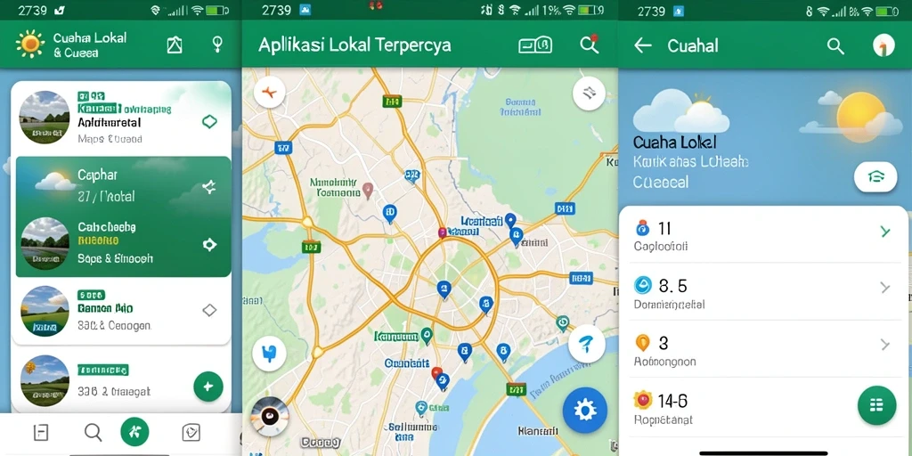 Antarmuka pengguna aplikasi 2739 yang menampilkan informasi cuaca lokal.