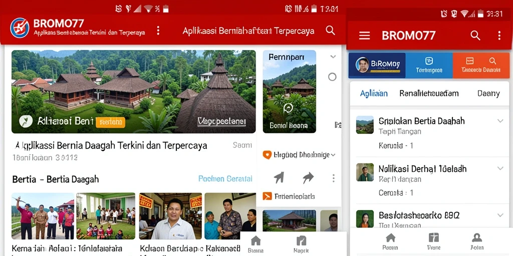 Tampilan antarmuka aplikasi BROMO77 yang sederhana dan informatif.