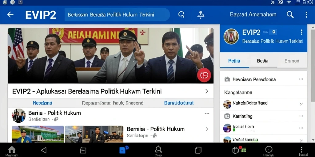 Antarmuka aplikasi EVIP2 menampilkan berita Politik Hukum terkini.