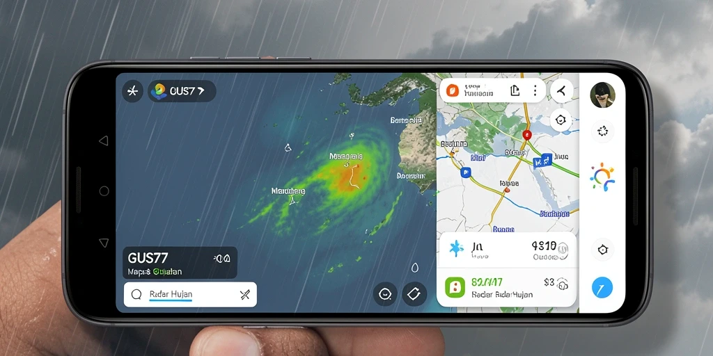 Antarmuka GUS77 menampilkan peta radar hujan yang interaktif dan informatif.