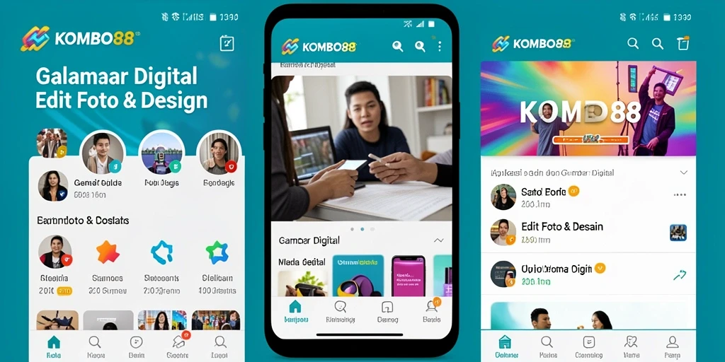Antarmuka aplikasi KOMBO88 dengan berbagai alat desain.