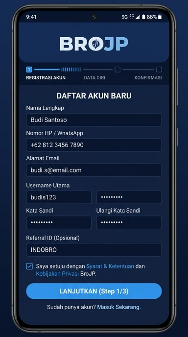 Cara Registrasi Akun Baru brojp untuk Pengguna Android